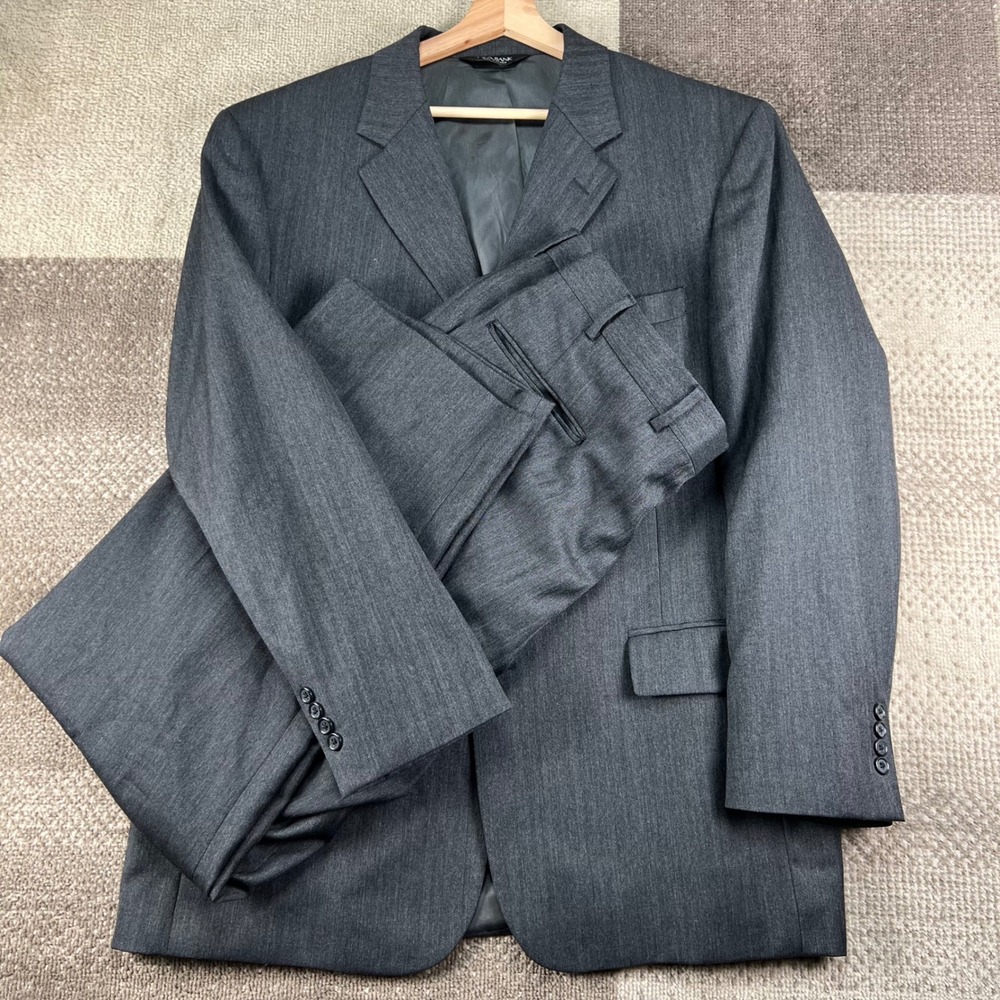 Jos A Bank Mens Gray Herringbone Wool Cashmere Blend 2 Piece Suit 44R 39R